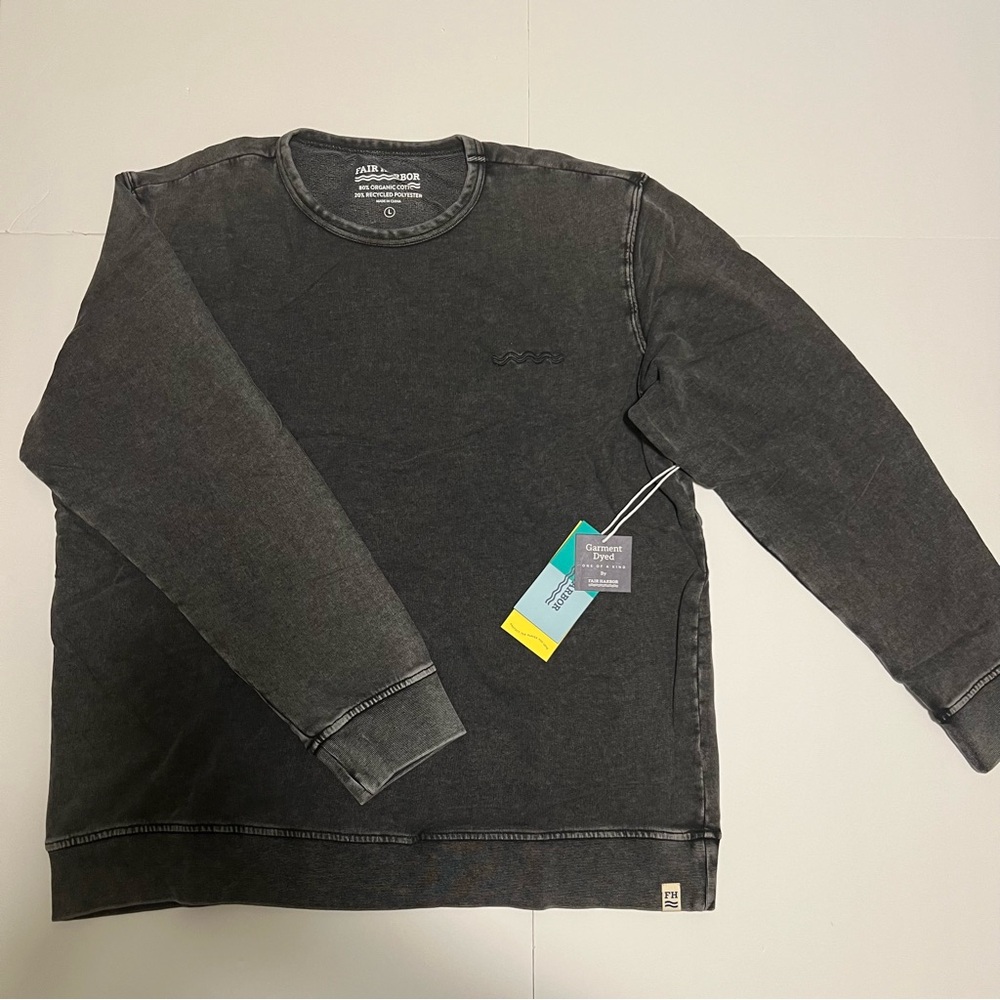 Fair Harbor Sweatshirt Mens Large Black Organic Cotton Saltaire Crewneck Soft